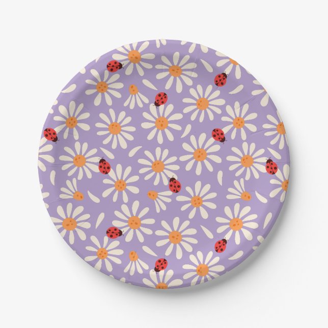 Spring Ladybugs and Daisies Paper Plates (Front)