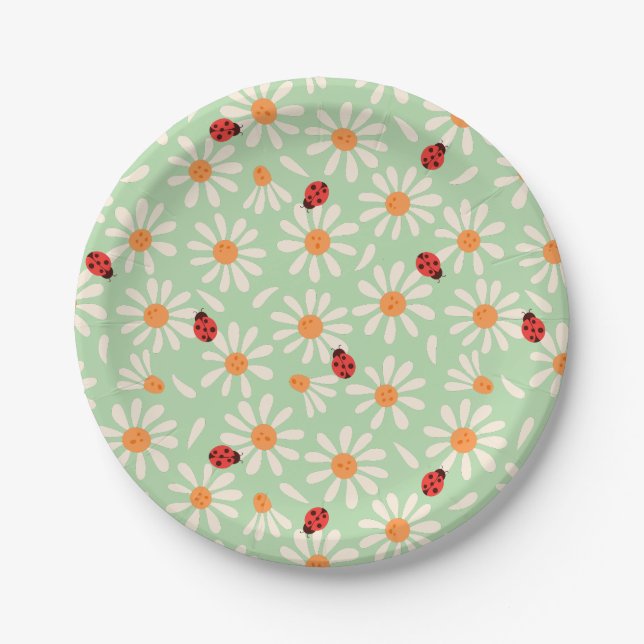 Spring Ladybugs and Daisies Paper Plates (Front)