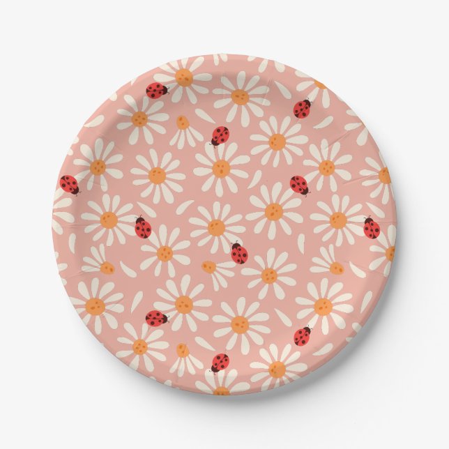 Spring Ladybugs and Daisies Paper Plates (Front)