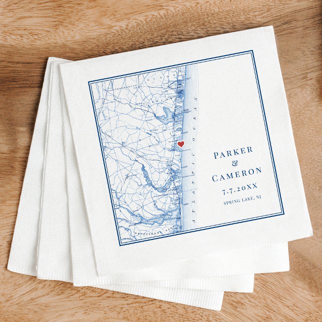 Spring Lake New Jersey Map Elegant Wedding Napkins (Elegant Spring Lake, New Jersey Wedding Napkins with navy blue map of the Jersey Shore )