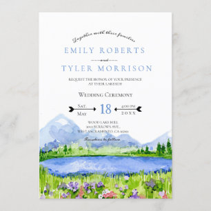 Spring Lakeside Mountain Meadow Wedding Invites ©