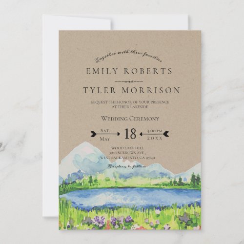 Spring Lakeside Mountain Meadow Wedding Invites 