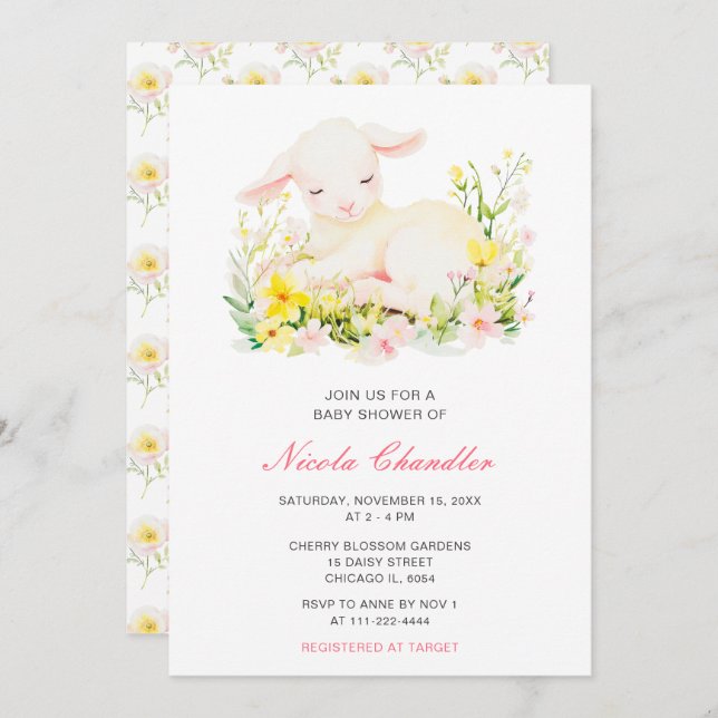 Spring Lamb Baby Shower Invitation (Front/Back)