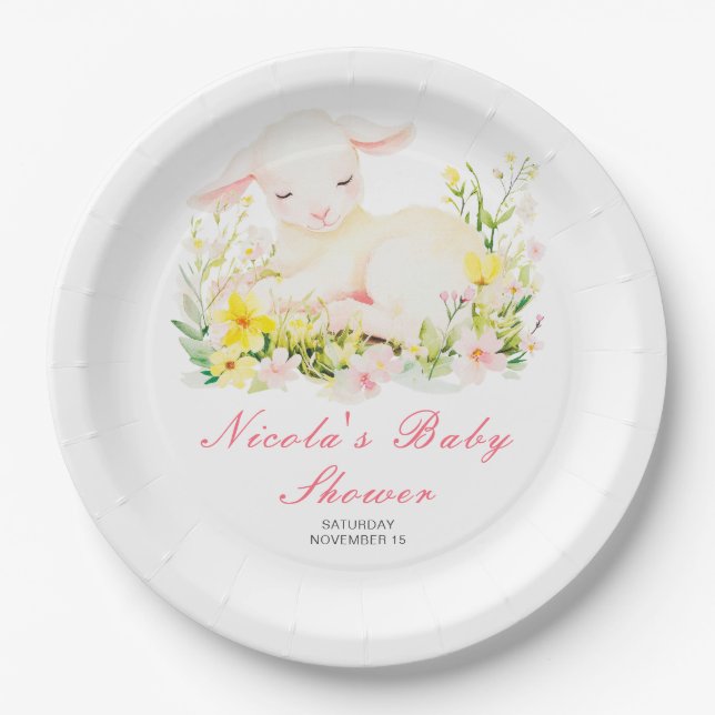 Spring Lamb Baby Shower Paper Plates (Front)