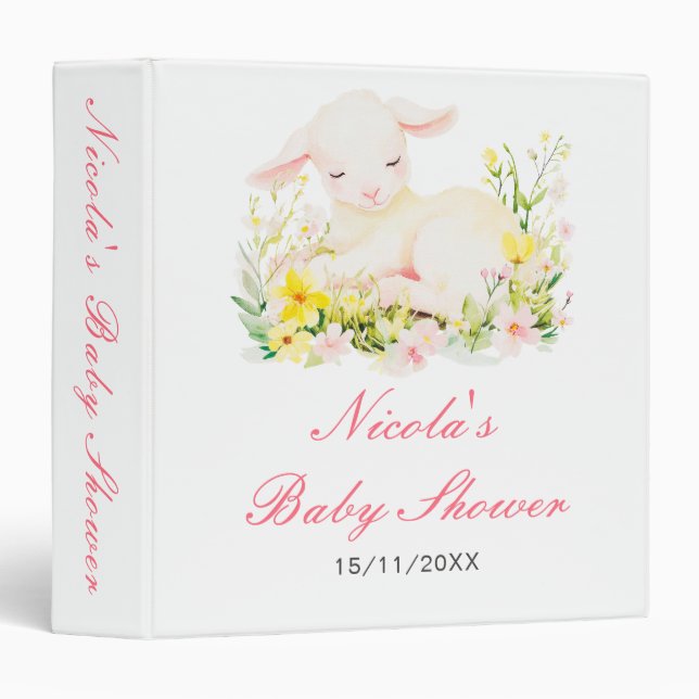 Spring Lamb Baby Shower Photo Album 3 Ring Binder (Front/Spine)