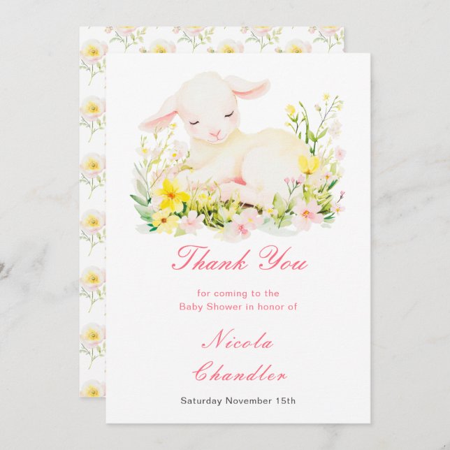 Spring Lamb Baby Shower Thank You Card (Front/Back)
