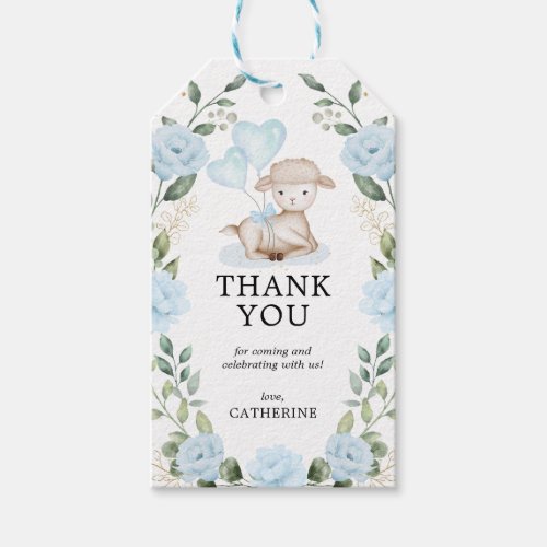 Spring Lamb Blue Floral Baby Shower Birthday Gift Tags
