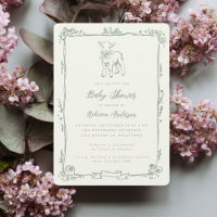 Spring Lamb Cute Doodle Sage Green Baby Shower