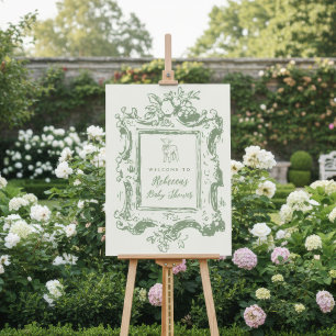 Spring Lamb Doodle Frame Sage Green Baby Shower Foam Board