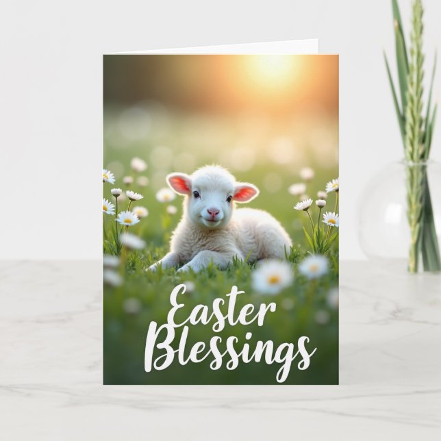 Spring Lamb Easter Blessings Card (Front)