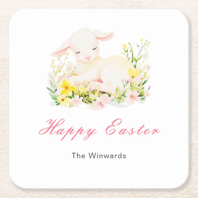 Spring Lamb Easter Brunch Square Paper Coaster (Front)