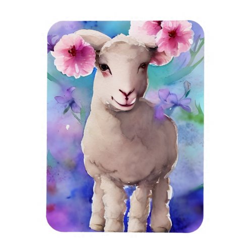 Spring Lamb Floral Watercolor Magnet