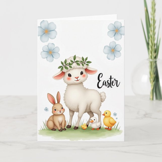 Spring Lamb Friends Festive Card (Front)