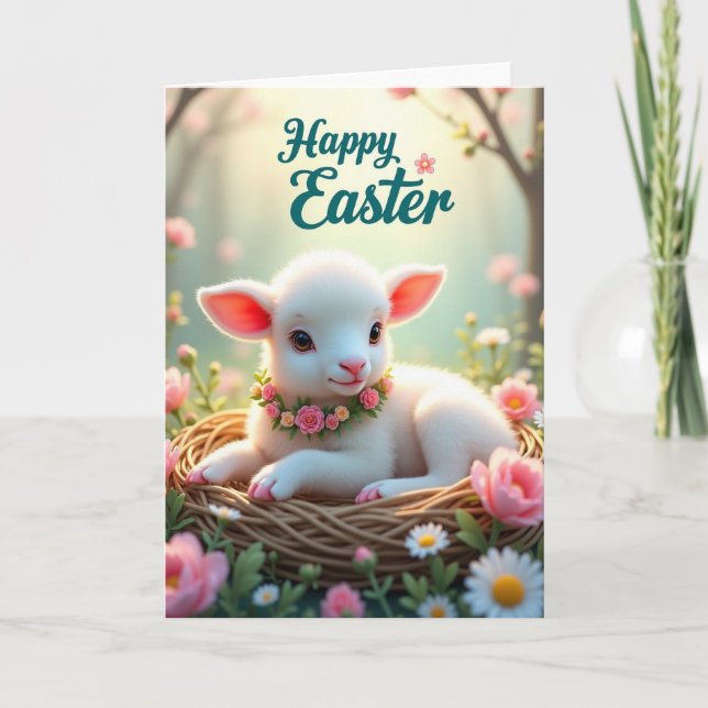 Spring Lamb In Basket Greeting Card (Front)