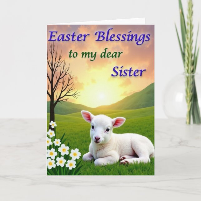 Spring Lamb Meadow Scene Card (Front)