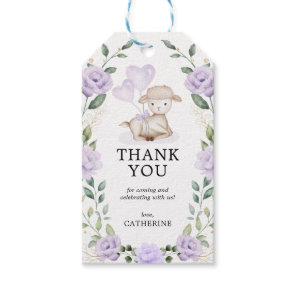 Spring Lamb Purple Floral Baby Shower Birthday Gift Tags