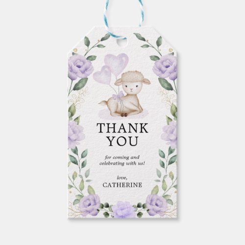 Spring Lamb Purple Floral Baby Shower Birthday Gift Tags