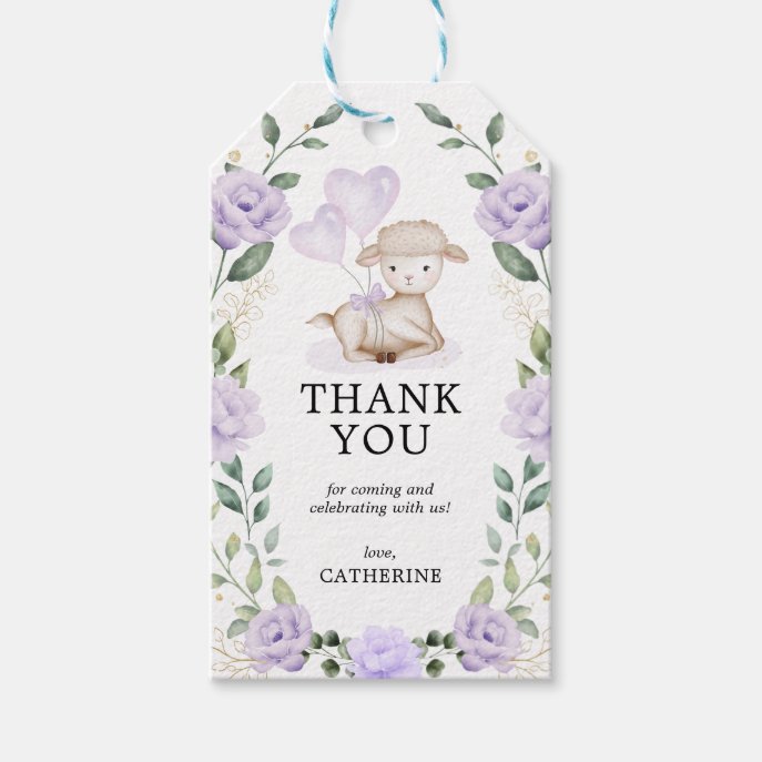 Spring Lamb Purple Floral Baby Shower Birthday Gift Tags