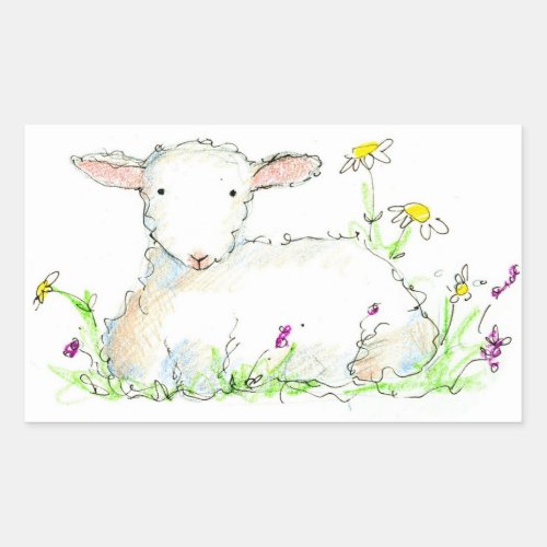 Spring Lamb Sheep Farm Animal Illustration Art Rectangular Sticker