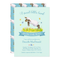 Spring lamb skipping cute baby shower invitations