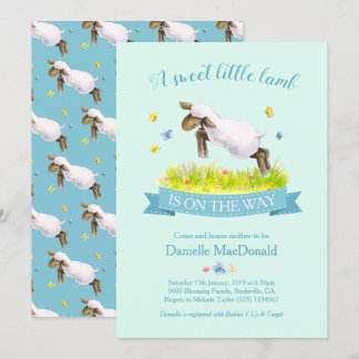 Spring lamb skipping cute baby shower invitations
