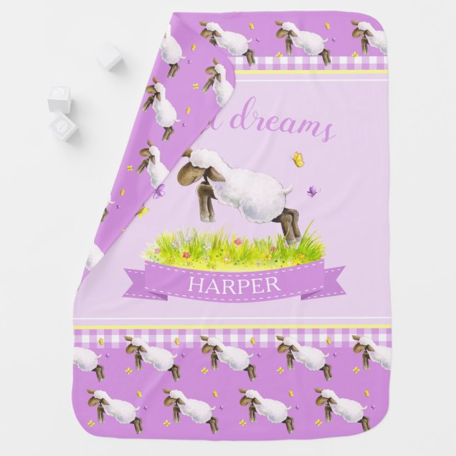 Spring lamb skipping cute purple new baby baby blanket (In Situ)