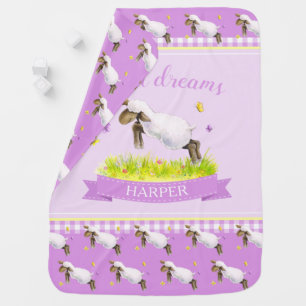 Spring lamb skipping cute purple new baby blanket
