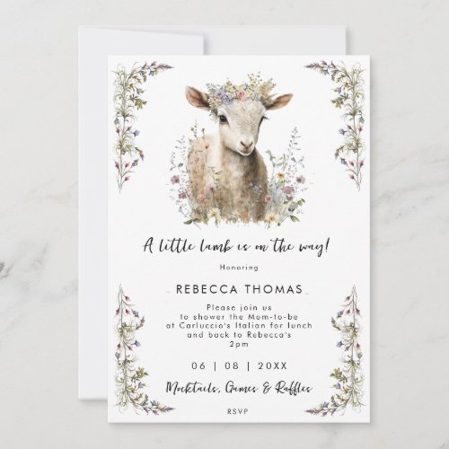 spring lamb wildflower baby shower invitation