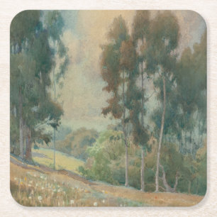 Spring Landscape (1911) Serene Watercolor Scenery Square Paper Coaster