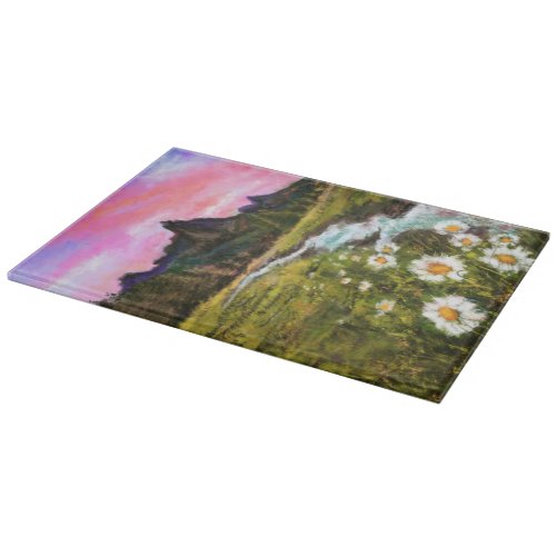 Spring Landscape _ Flowering _ Original Painting Cutting Board