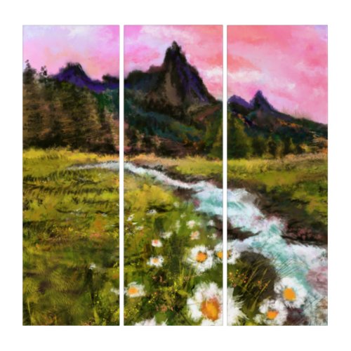 Spring Landscape _ Flowering _ Original Painting  Triptych