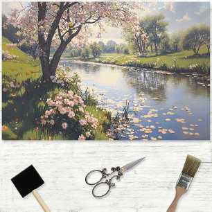 Spring Landscape Flowering Tree Decoupage Tissue Paper