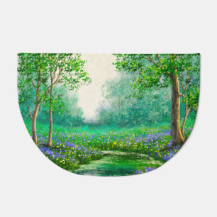Spring landscape oil painting, forest. doormat