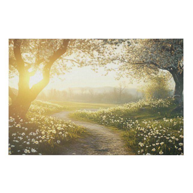 Spring landscape with blooming apple tree  faux canvas print (Front)