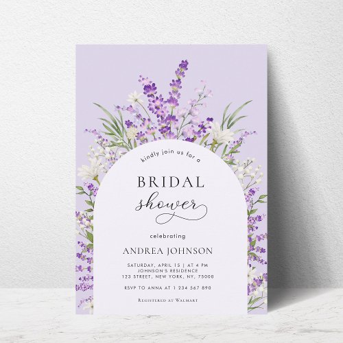 Spring Lavender Floral Arch Purple Bridal Shower Invitation