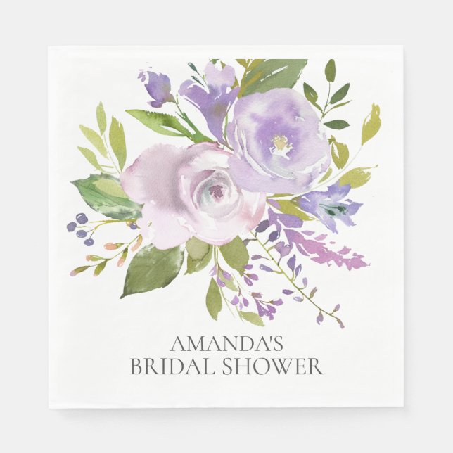 Spring Lavender Floral Shower Paper Napkins (Front)