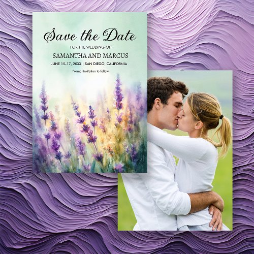 Spring Lavender Floral Wedding Photo Save Date  Save The Date
