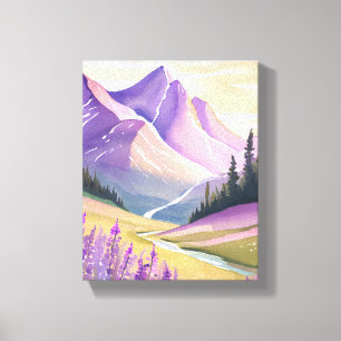 Spring Lavender Glacier National Park Watercolor Canvas Print