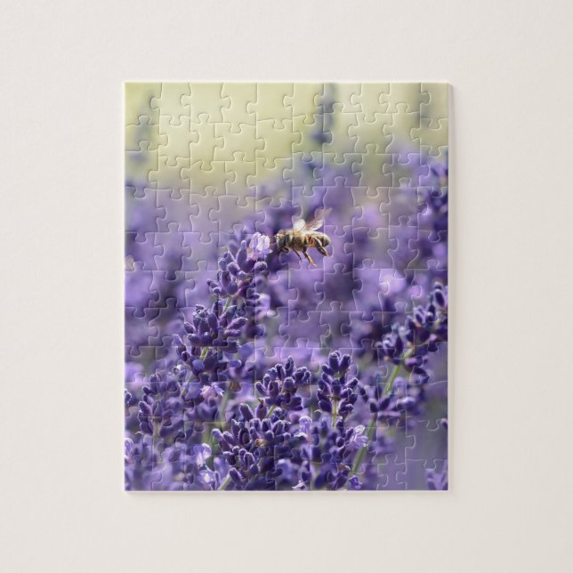 Spring Lavender with Bees Purple Floral Jigsaw Puzzle (Vertical)