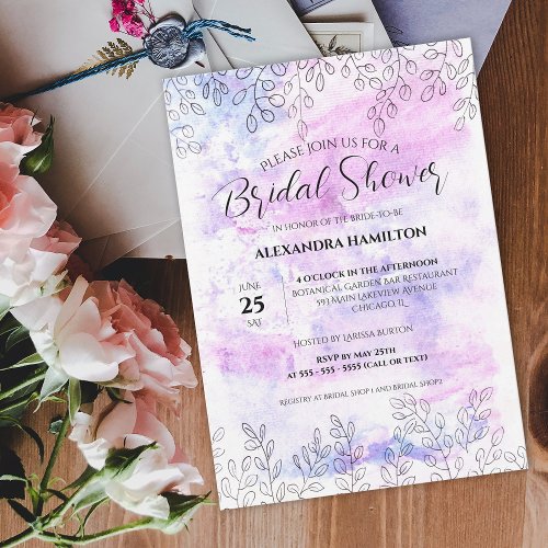 Spring Leaf Motifs Pastel Watercolor Bridal Shower Invitation