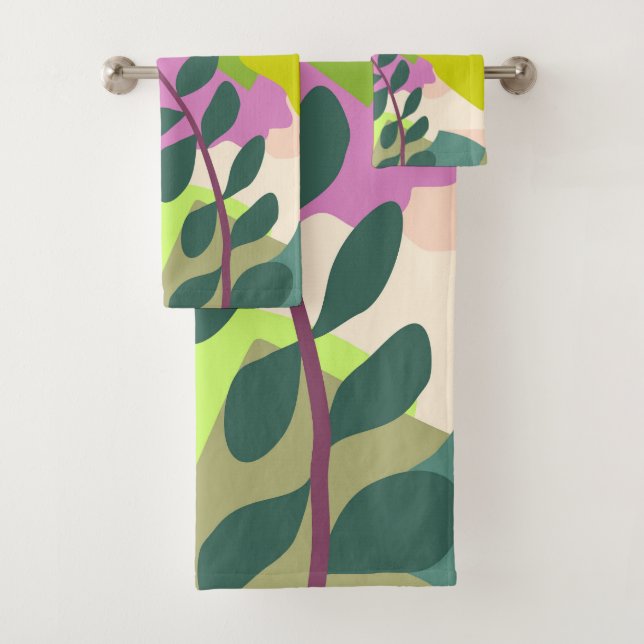 Spring Leaves  Abstract Bold Color Blocks       Bath Towel Set (Insitu)