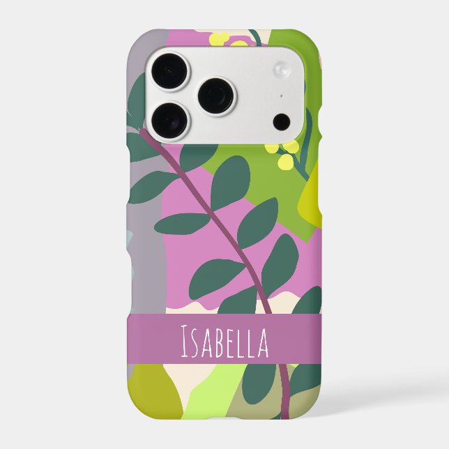 Spring Leaves  Abstract Bold Colors Custom Name  Iphone Case (Back)