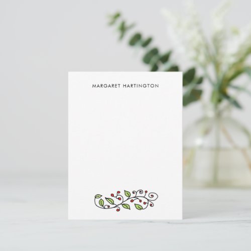 Spring Leaves and Berries Whimsical Hand_Drawn Note Card