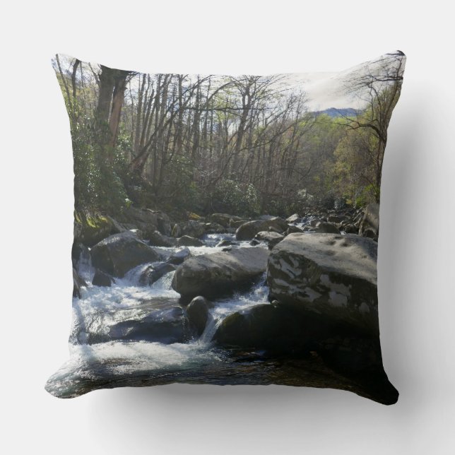 Spring Leaves at the Little Pigeon River Throw Pillow (Front)
