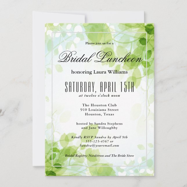 Spring Leaves Garden Floral Bridal Luncheon Invitation (Front)