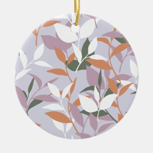 Spring Leaves Garden in Light Purple Color Palette Ceramic Ornament