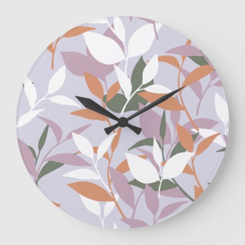 Spring Leaves Garden in Light Purple Color Palette Large Clock