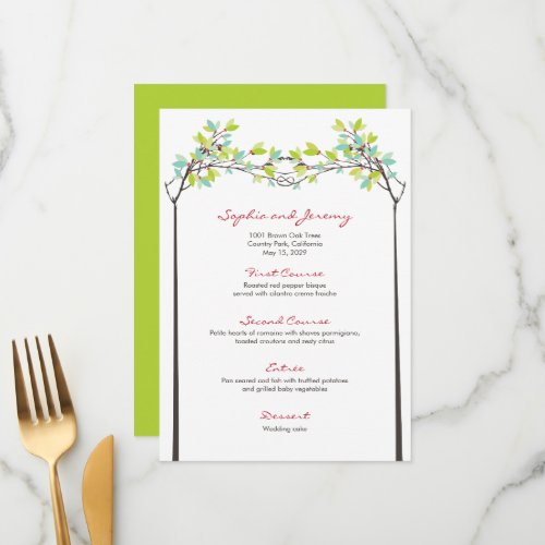 Spring Leaves Knotted Branches Love Trees Wedding Menu