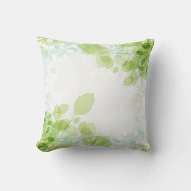 Spring Leaves Modern Watercolor Floral Outdoor Pillow (Front)