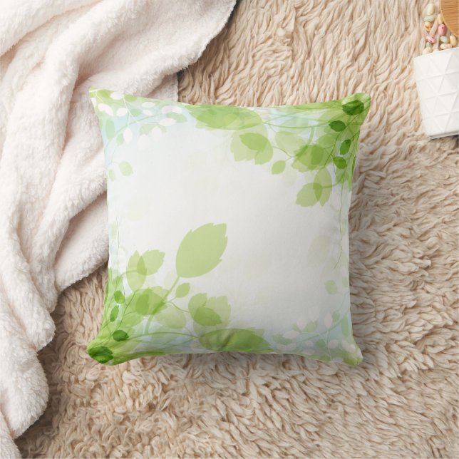 Spring Leaves Modern Watercolor Throw Pillow (Blanket)